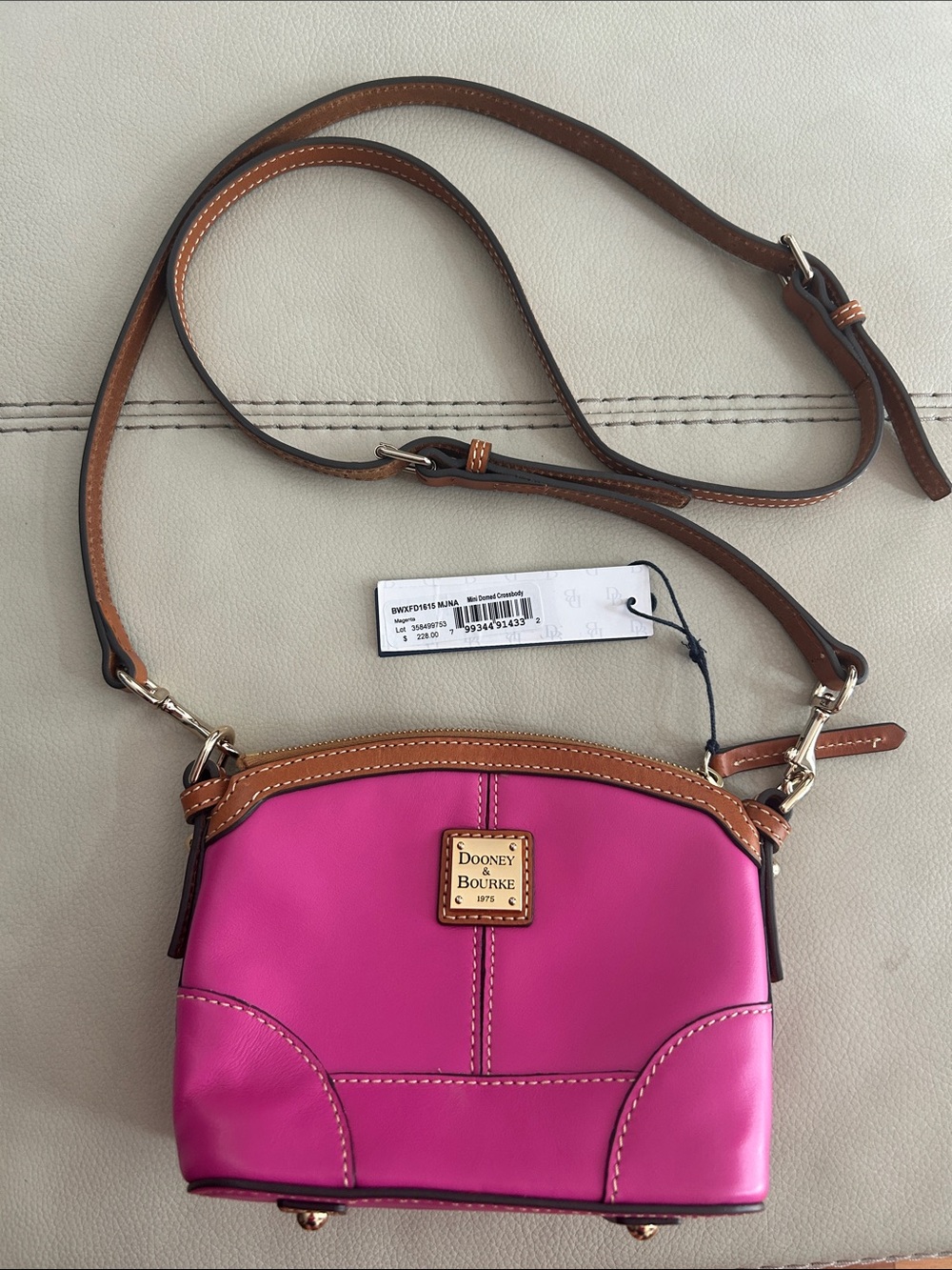 Dooney & Bourke Pink Leather Crossbody with Brown Trim